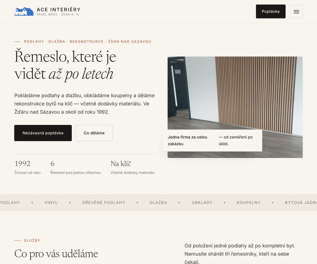 ACE interiéry — web od Flowsync