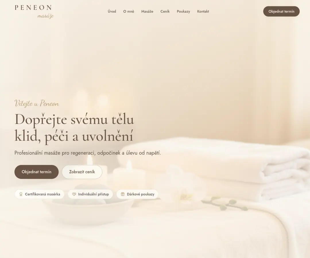 Peneon Masáže — web od Flowsync
